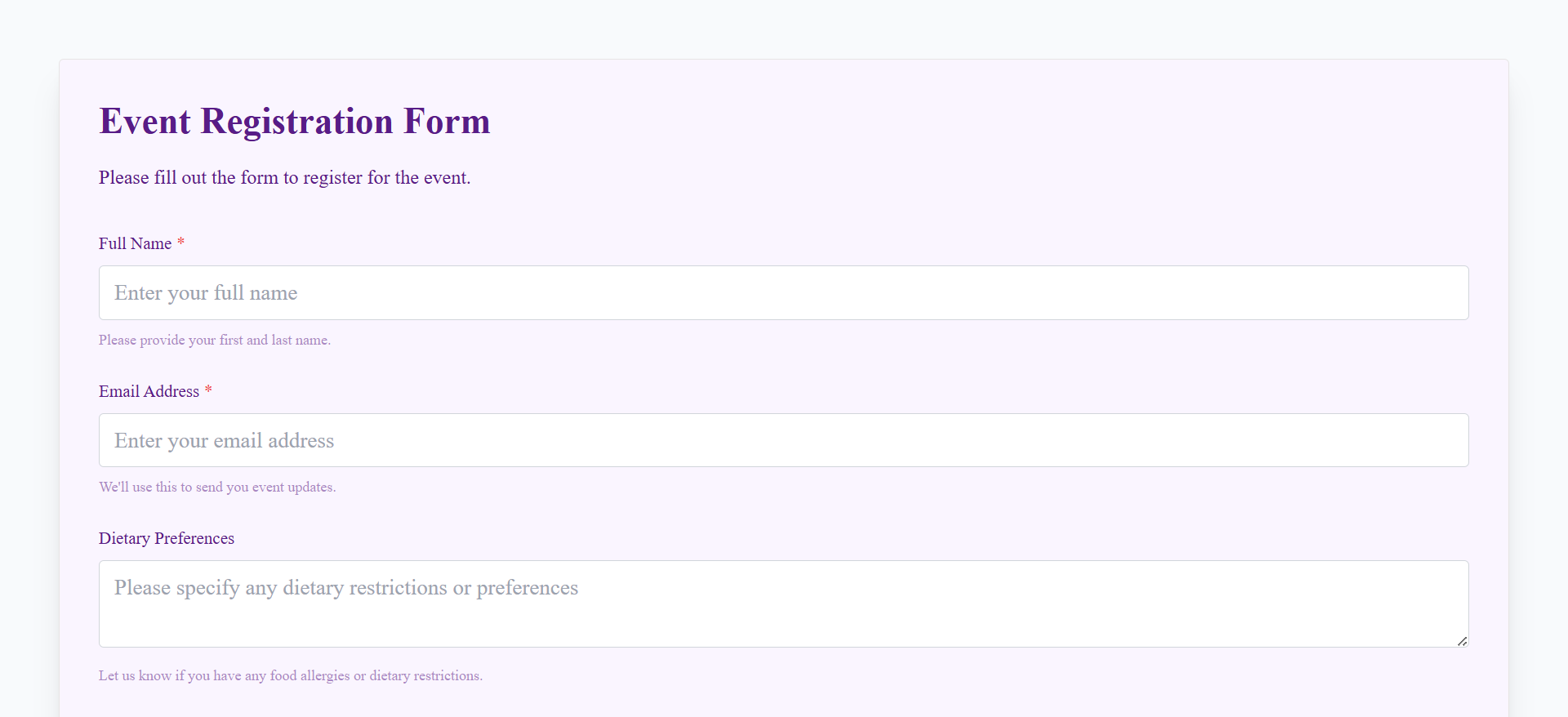 Event Registration Example Form